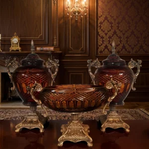 ست ۳ تیکه گلدان کریستال دو پوسته زرشکی | دکوری لوکس