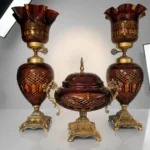 ست شمعدان کریستال دو پوسته زرشکی سلطنتی ۳ تکه | خرید